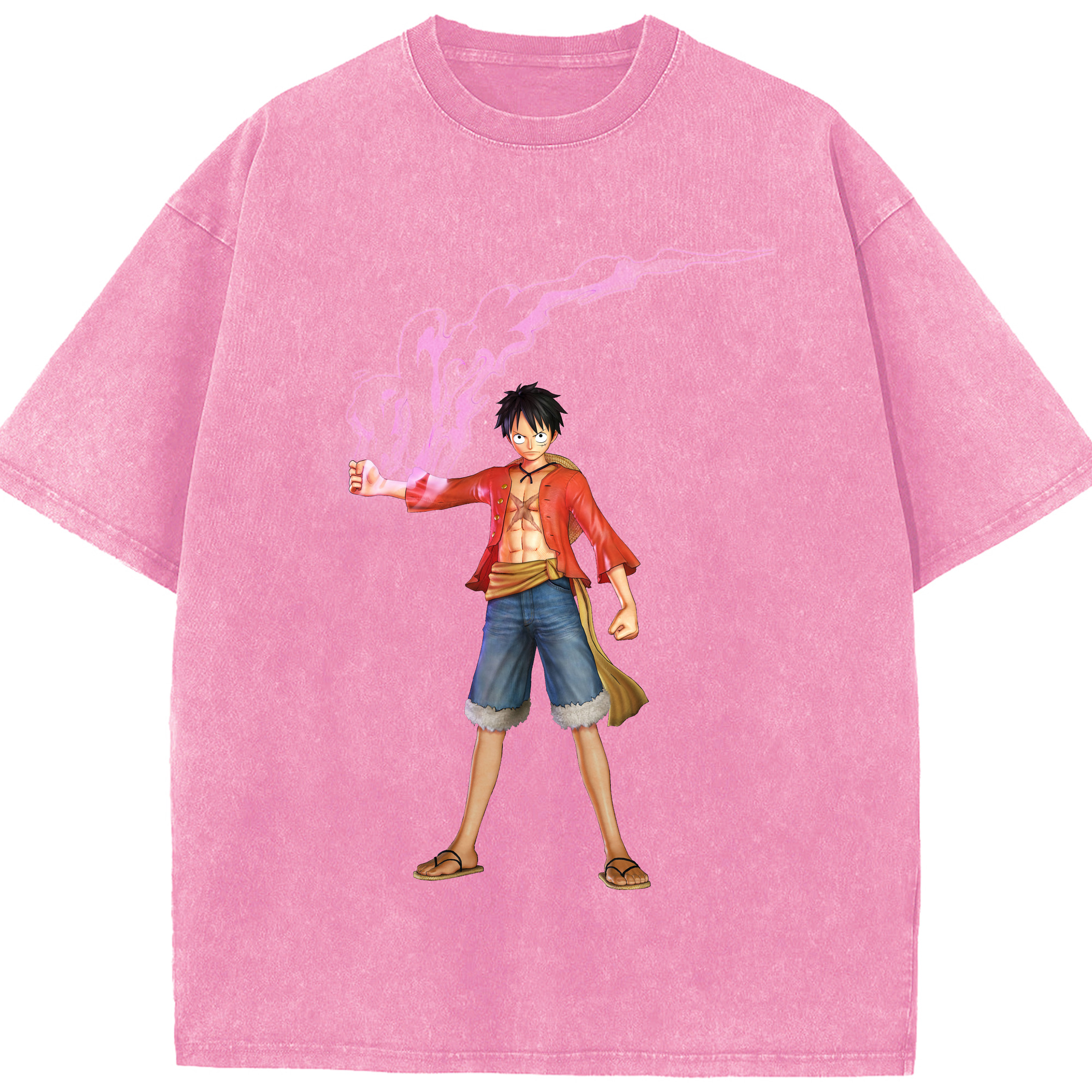 ワンピース モンキー・D・ルフィ ONE PIECE Monkey D. Luffy 綿100% ヴィンテージ風 半袖Tシャツ（フロントプリント）
